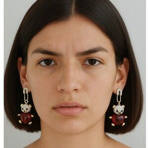 Gold and Red Teddy Bear Earrings